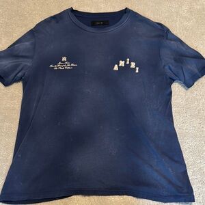 AMIRI Blue Short Sleeve Tee with Embroidered Details